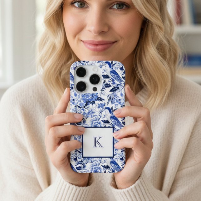 Funda Para iPhone Blue Bird Chinoiserie Monograma  (Subido por el creador)