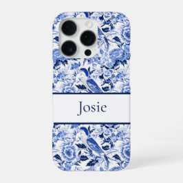 Funda Para iPhone 16 Pro Blue Bird Chinoiserie Monograma 
