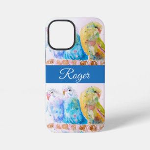 Funda Para iPhone 12 Mini Blue Budgie Budgies Acuarela Nombre Chico Teléfono