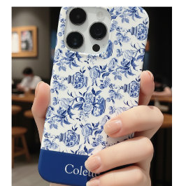 Funda Para iPhone 16 Pro Blue Chinoiserie Monogram Name