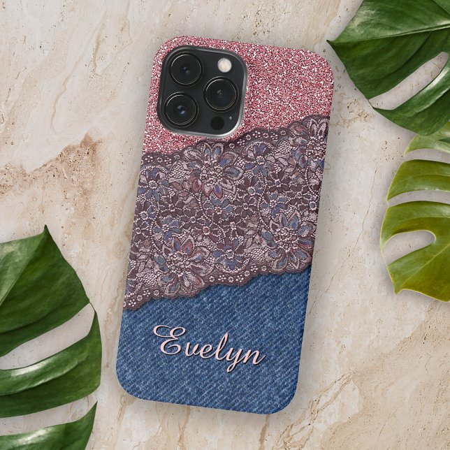 Funda Para iPhone Blue Denim Jeans Rosa Patrón Purpurina rosado dora (Subido por el creador)