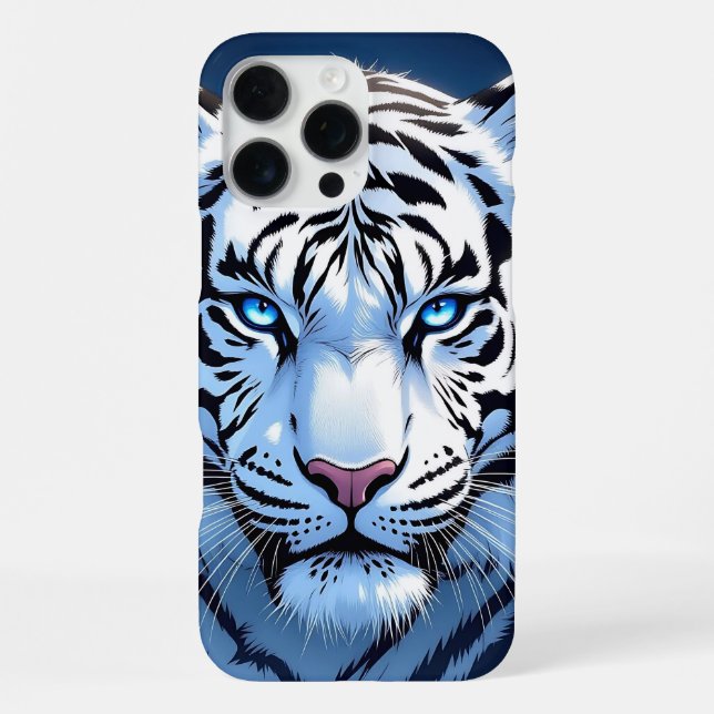 Funda Para iPhone Blue eyed White Tiger Ai Art (Reverso )