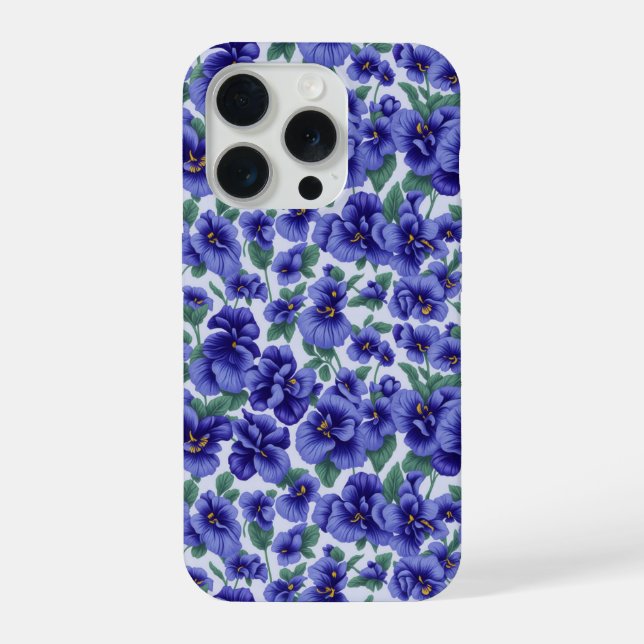 Funda Para iPhone Blue Pansy Flowers Phone Case (Reverso )