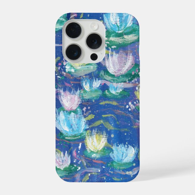 Funda Para iPhone Blue Water Lilies Painting Phone Case (Reverso )