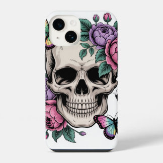 Funda Para iPhone 14 Blumenschädel Handyhülle Kunstvolle Ästhetik