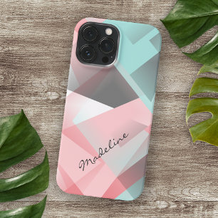 Funda Para iPhone 16 Pro Max Blush Rosa Menta Verde Gris Patrón Mosaico