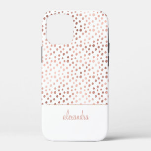 Funda Para iPhone 12 Mini Blush Rosa - Patrón de lunares de oro rosa Monogra