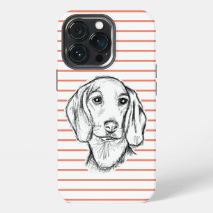 Funda Para iPhone 13 Pro boceto de perro salchicha dibujado a mano en negro