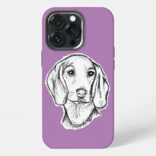 Funda Para iPhone 13 Pro boceto de perro salchicha dibujado a mano en negro