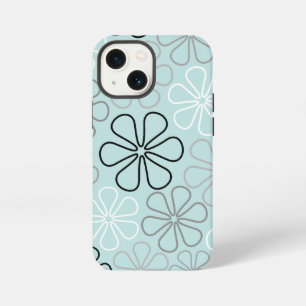 Funda Para iPhone 13 Mini Bocetos de flores grandes abstractas BWG + azul de