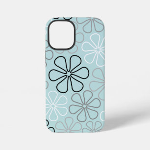 Funda Para iPhone 12 Mini Bocetos de flores grandes abstractas BWG + azul de