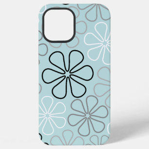 Funda Para iPhone 12 Pro Max Bocetos de flores grandes abstractas BWG + azul de