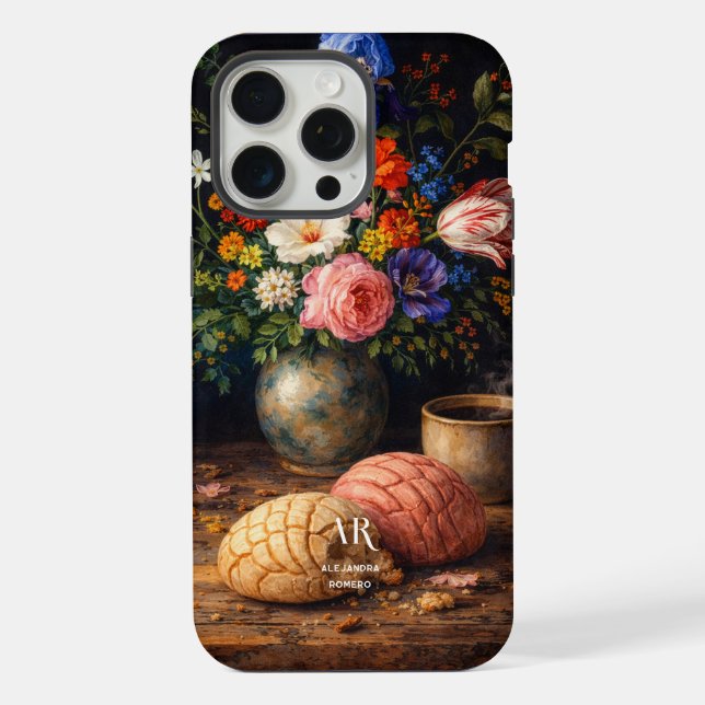 Funda Para iPhone Bodegón de Concha Floral | Monograma (Reverso )