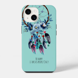 Funda Para iPhone 14 Boho Blue Dreamcatcher Fun Cita Fun Feather Floral