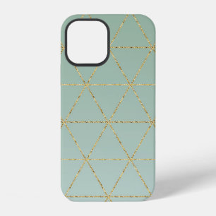 Funda Para iPhone 12 Boho Bohemi Chic Dorado y Verde Menta Glam Geométr