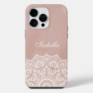Funda Para iPhone 14 Pro Max Boho Dusty Rose Mandala Nombre Personalizado