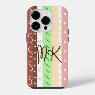 Funda Para iPhone 14 Pro Boho marrón, burgundy, verde y malva caprichoso
