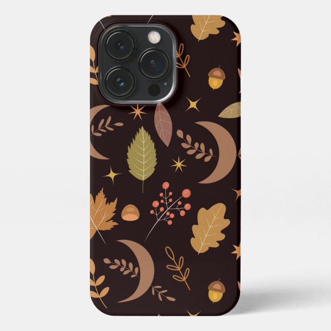 Funda Para iPhone Boho Moon con patrón de hojas de otoño (Reverso)