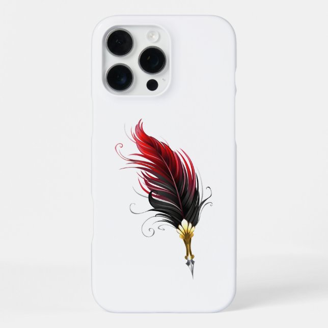 Funda Para iPhone Bolígrafo pluma roja con plumilla dorada (Reverso )