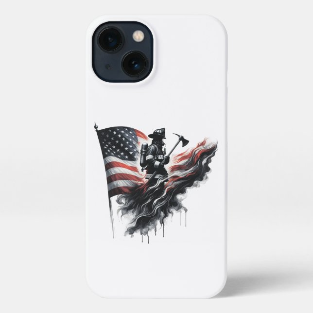 Funda Para iPhone Bombero americano. Bandera de los Estados Unidos. (Reverso )