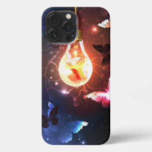Funda Para iPhone 13 Pro Max Bombilla brillante con mariposas nocturnas