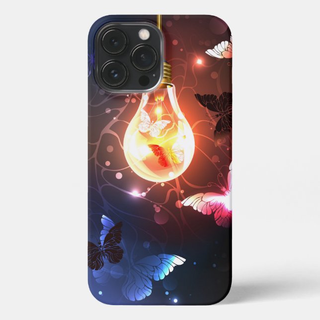 Funda Para iPhone Bombilla brillante con mariposas nocturnas (Reverso )
