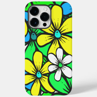 Funda Para iPhone 14 Pro Max Bonito Brillante Verano Flores Azul Amarillo y Ver