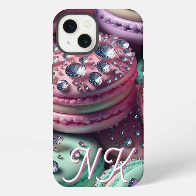 Funda Para iPhone Bonito Macaron Bling Monogrammed (Reverso )