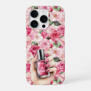 Funda Para iPhone 16 Pro Bonito rosa Roses Floral mano Nail Polaco