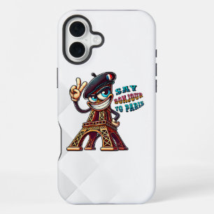 Funda Para iPhone 16 Plus Bonjour de una alegre dama de hierro