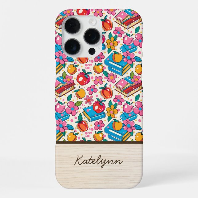 Funda Para iPhone Books & Apple Teacher Phone Case • Custom Name (Reverso )