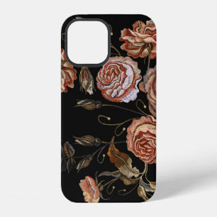 Funda Para iPhone 12 Bordado clásico patrón vintage de capullos de rosa
