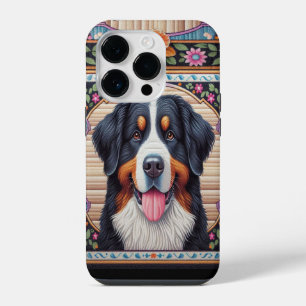 Funda Para iPhone 14 Pro Borde de color floral de perro de montaña de Berne