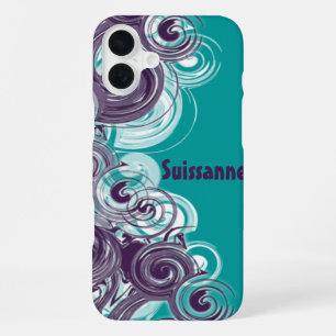 Funda Para iPhone 16 Plus Borde de espiral blanca y morada rodante