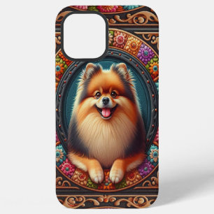 Funda Para iPhone 12 Pro Max Borde elegante de colores florales de perro de Pom