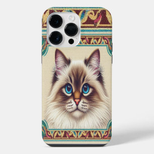 Funda Para iPhone 14 Pro Max Borde enmarcado de color de gato de Birman decorat