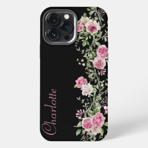 Funda Para iPhone 13 Pro Max Borde floral rosa de color de agua