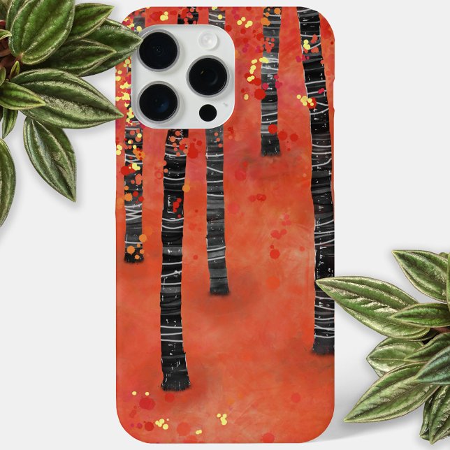 Funda Para iPhone Bosque de abedules (Birch aspen tree forest abstract art red cell phone case)