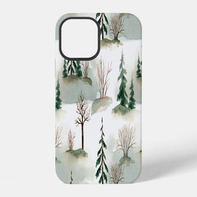 Funda Para iPhone Bosque de Invierno: Difuminado Verde Dibujado a Ma (Reverso )