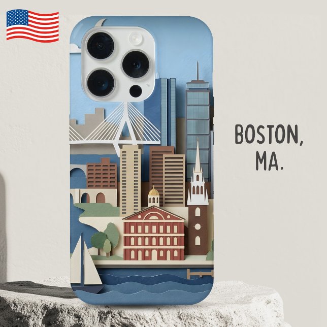 Funda Para iPhone Boston Massachusetts America Layered Paper Art (Subido por el creador)