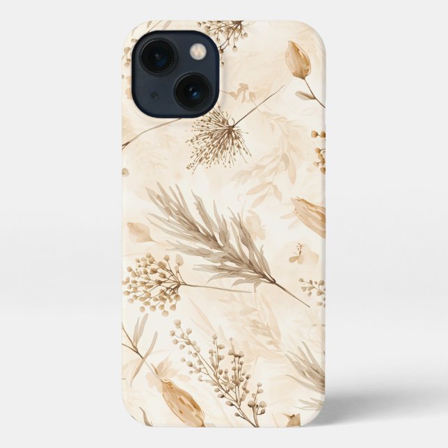 Funda Para iPhone Botánica de Flor Seca Beige (Reverso )