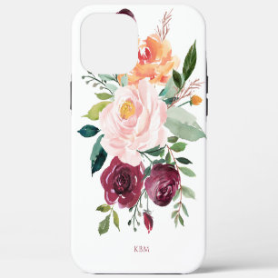 Funda Para iPhone 12 Pro Max Botánico Acuarela Rústico con Tu Monograma