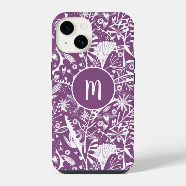 Funda Para iPhone Botánico Morado Monograma (Reverso )