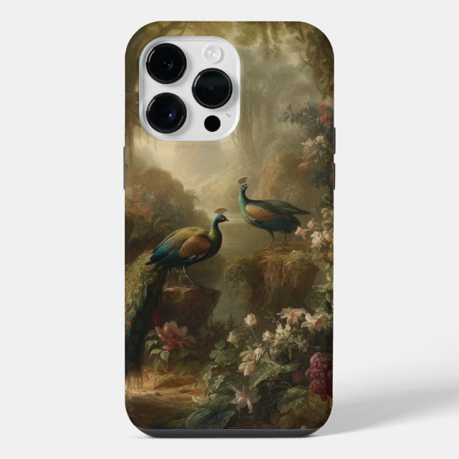 Funda Para iPhone Botánico: tres pavos reales en jardín inglés (Reverso )