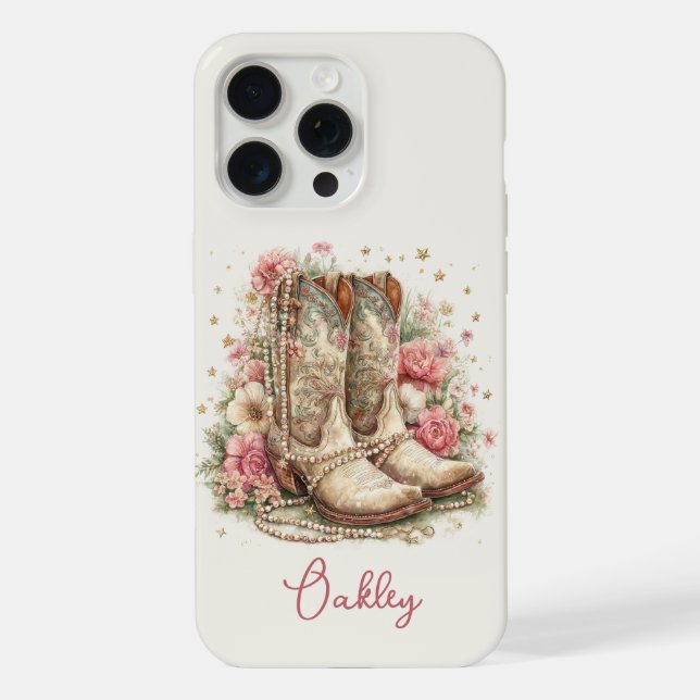 Funda Para iPhone Botas de vaquera elegantes con flores monogramadas (Reverso )