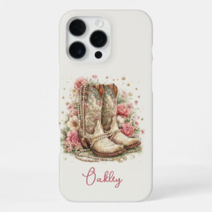 Funda Para iPhone 16 Pro Max Botas de vaquera elegantes con flores monogramadas