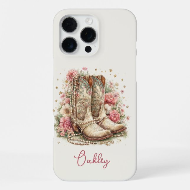 Funda Para iPhone Botas de vaquera elegantes con flores monogramadas (Reverso )