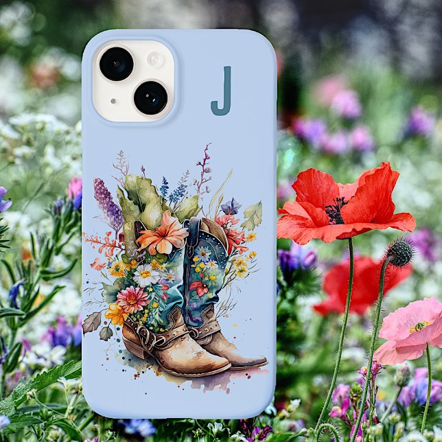 Funda Para iPhone Botas de vaquera y flores silvestres monogramadas (Subido por el creador)