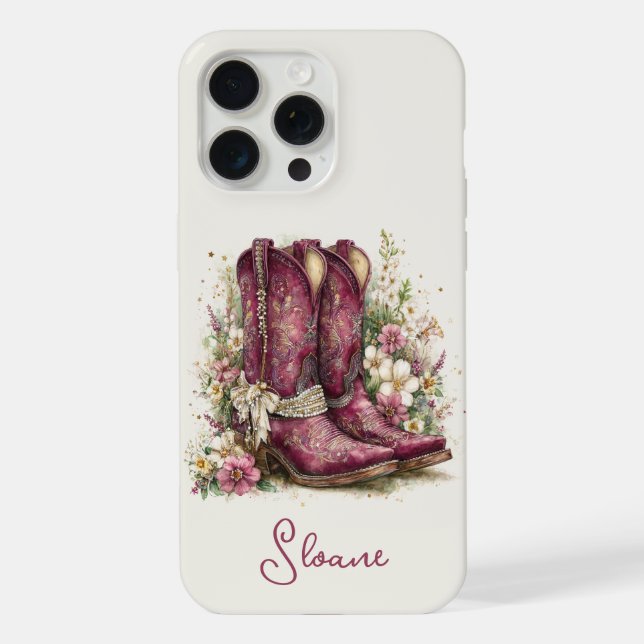 Funda Para iPhone Botas Elegantes con Flores Monogramadas (Reverso )