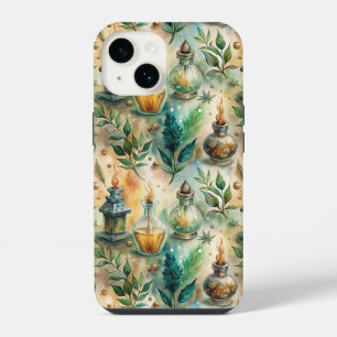 Funda Para iPhone 14 Botellas Antiguas de Poción Verde Ámbar Botánico